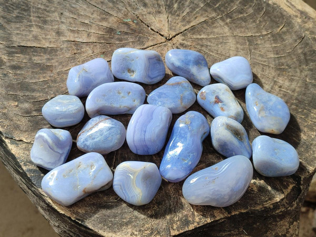 Polished Blue Lace Agate Tumbled Stones x 24 From Nsanje, Malawi - Toprock Gemstones and Minerals 