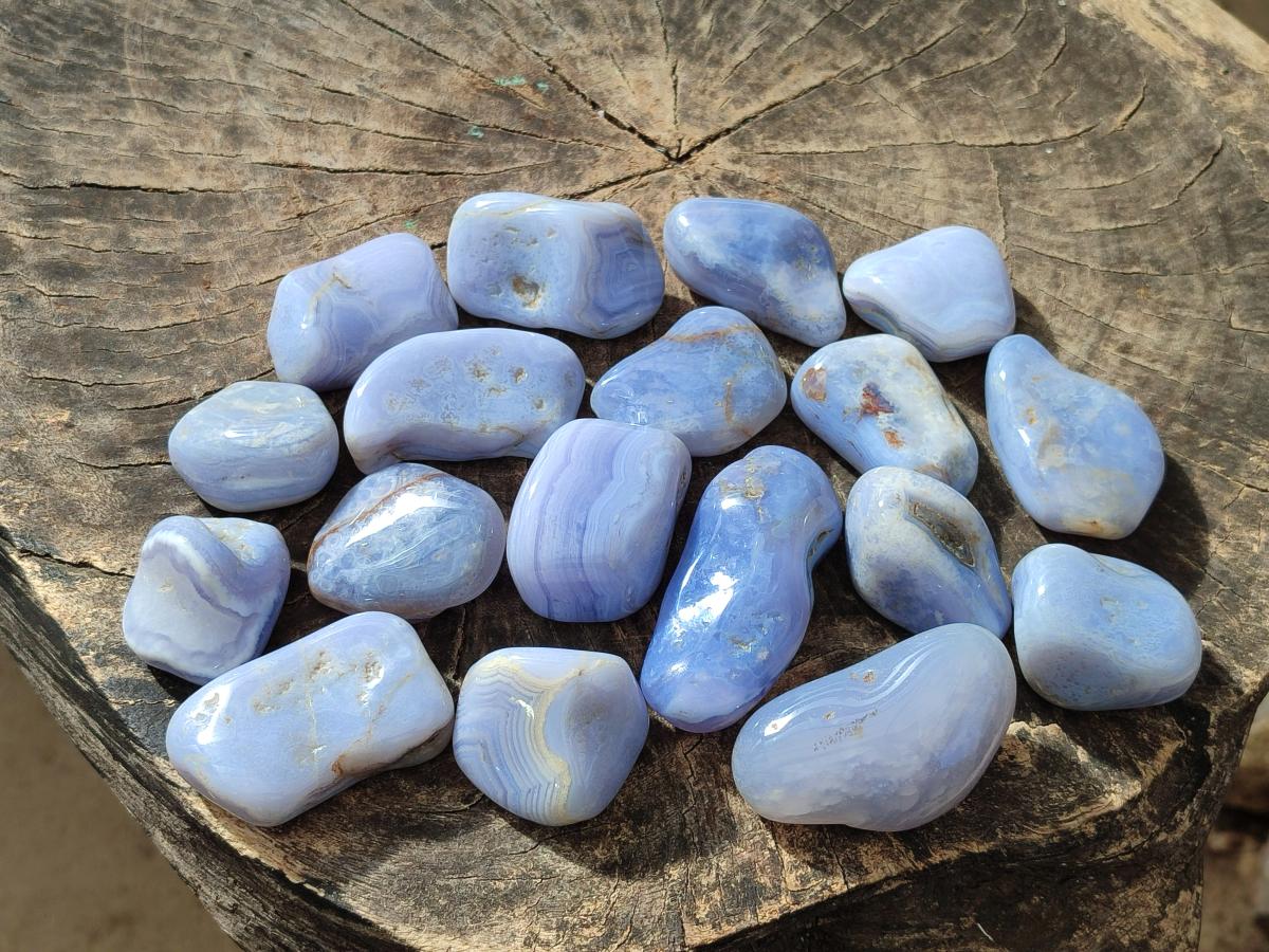 Polished Blue Lace Agate Tumbled Stones x 24 From Nsanje, Malawi - Toprock Gemstones and Minerals 