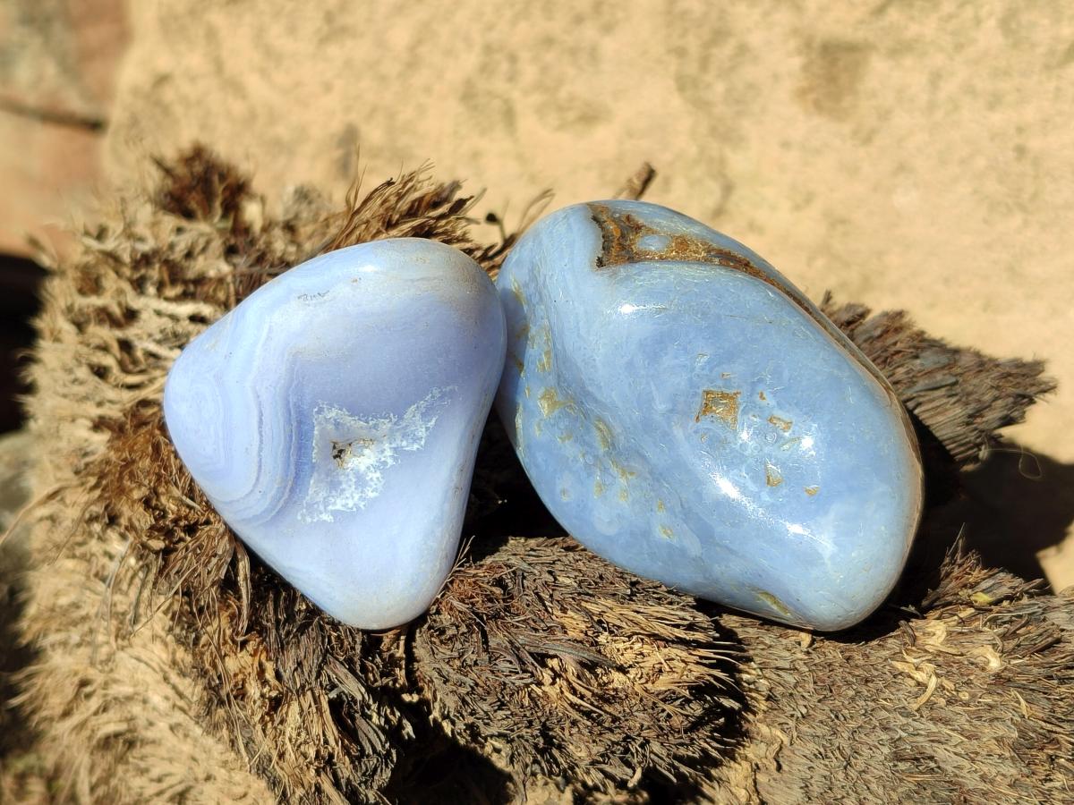 Polished Blue Lace Agate Tumbled Stones x 24 From Nsanje, Malawi - Toprock Gemstones and Minerals 