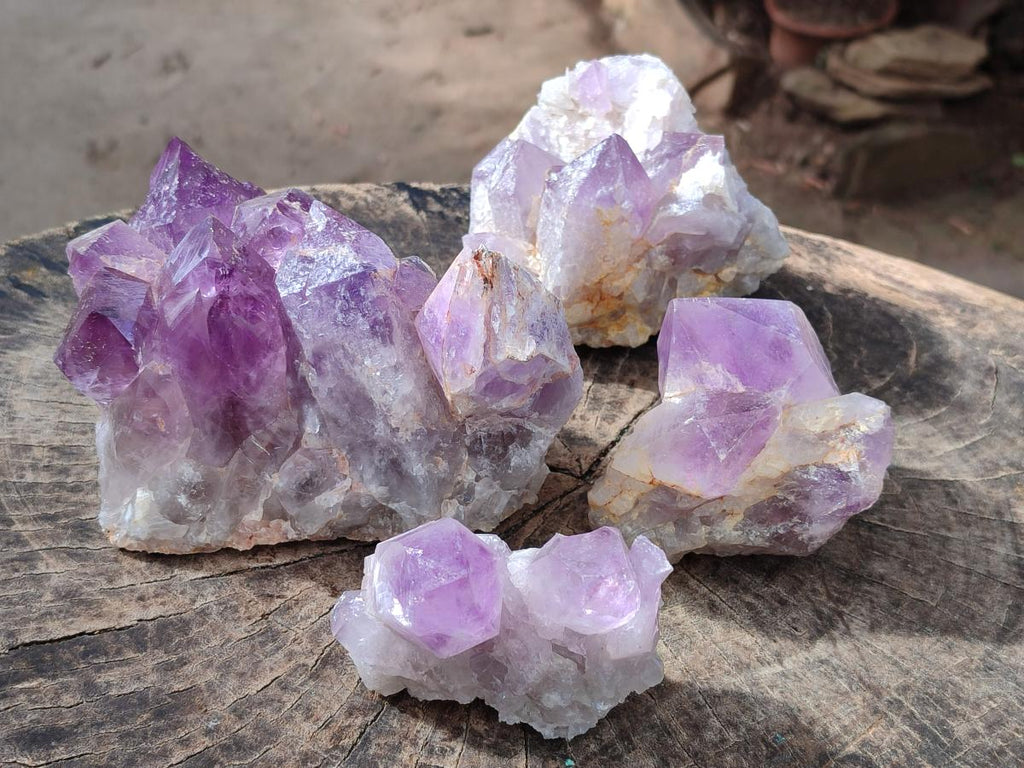 Natural Jacaranda Amethyst Crystal Clusters x 4 From Mumbwa, Zambia - Toprock Gemstones and Minerals 