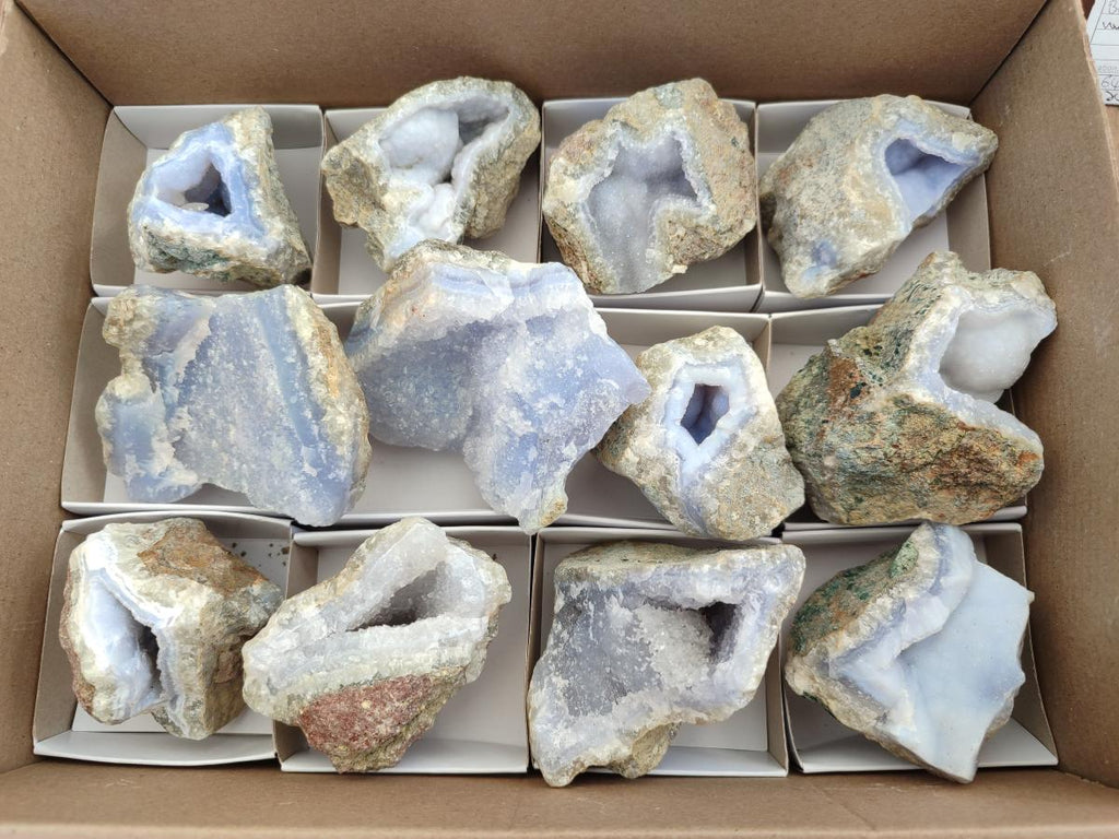 Natural Blue Lace Agate Geode Specimens x 12 From Nsanje, Malawi - Toprock Gemstones and Minerals 