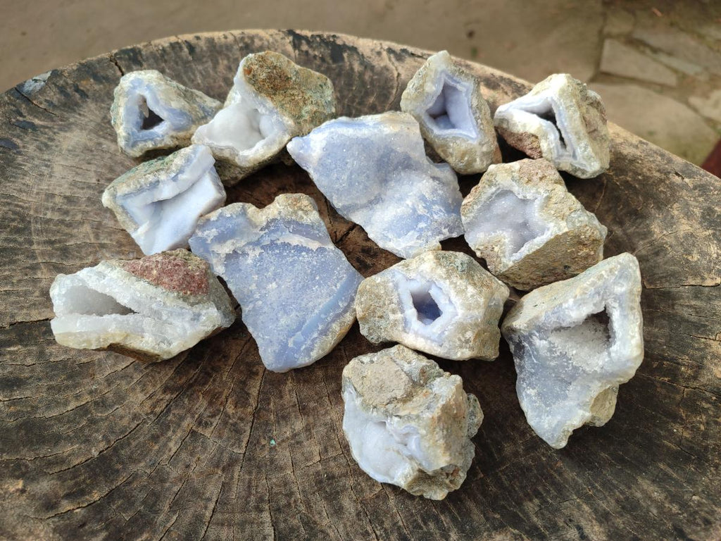 Natural Blue Lace Agate Geode Specimens x 12 From Nsanje, Malawi - Toprock Gemstones and Minerals 