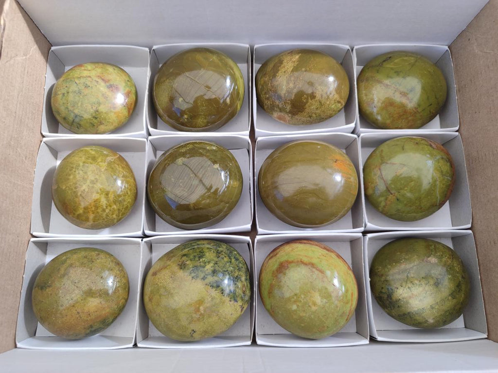 Polished Green Opal Palm Stones x 12 From Betroka, Madagascar - Toprock Gemstones and Minerals 