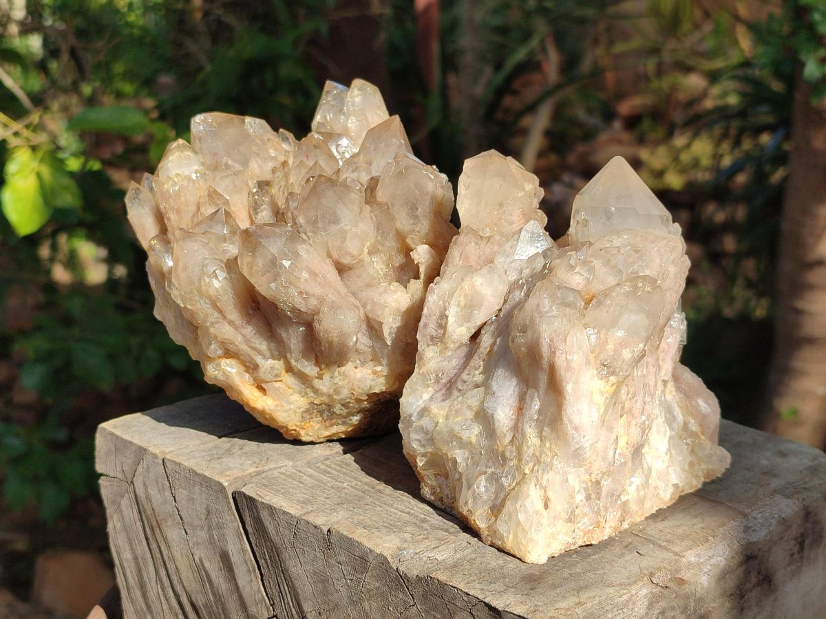 Natural Cascading White Phantom Smokey Luena Quartz Clusters x 2 From Luena, Congo - Toprock Gemstones and Minerals 