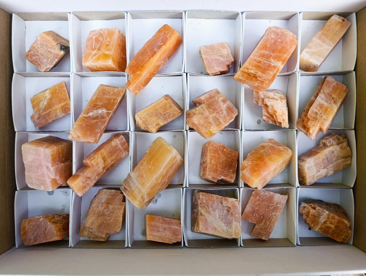 Natural Rhombohedral Sunset Orange Calcite Specimens x 24 From Spitzkop, Namibia - Toprock Gemstones and Minerals 