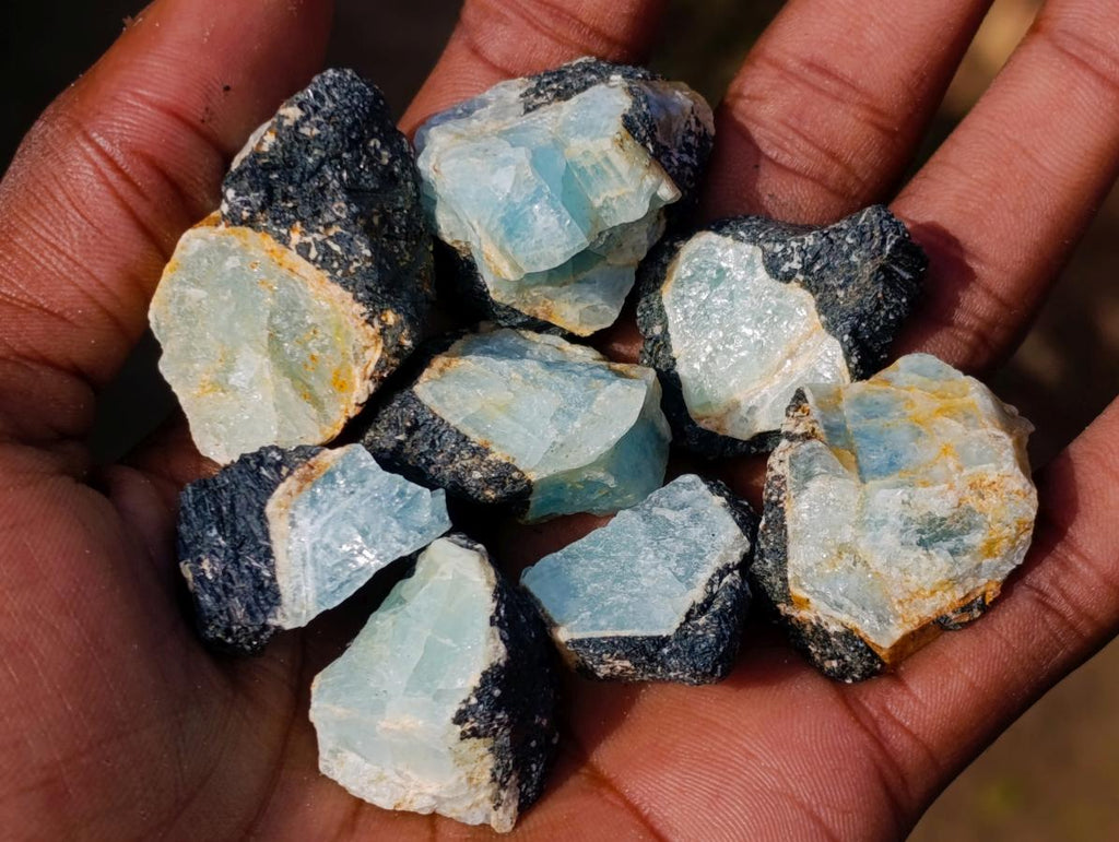 Natural Rare Aquamarine in Black Tourmaline Specimens x 58 From Karibib, Namibia - Toprock Gemstones and Minerals 