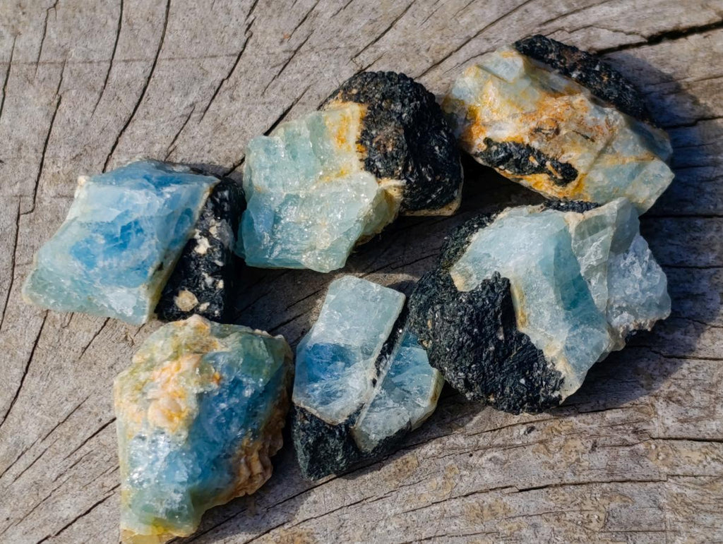 Natural Rare Aquamarine in Black Tourmaline Specimens x 58 From Karibib, Namibia - Toprock Gemstones and Minerals 