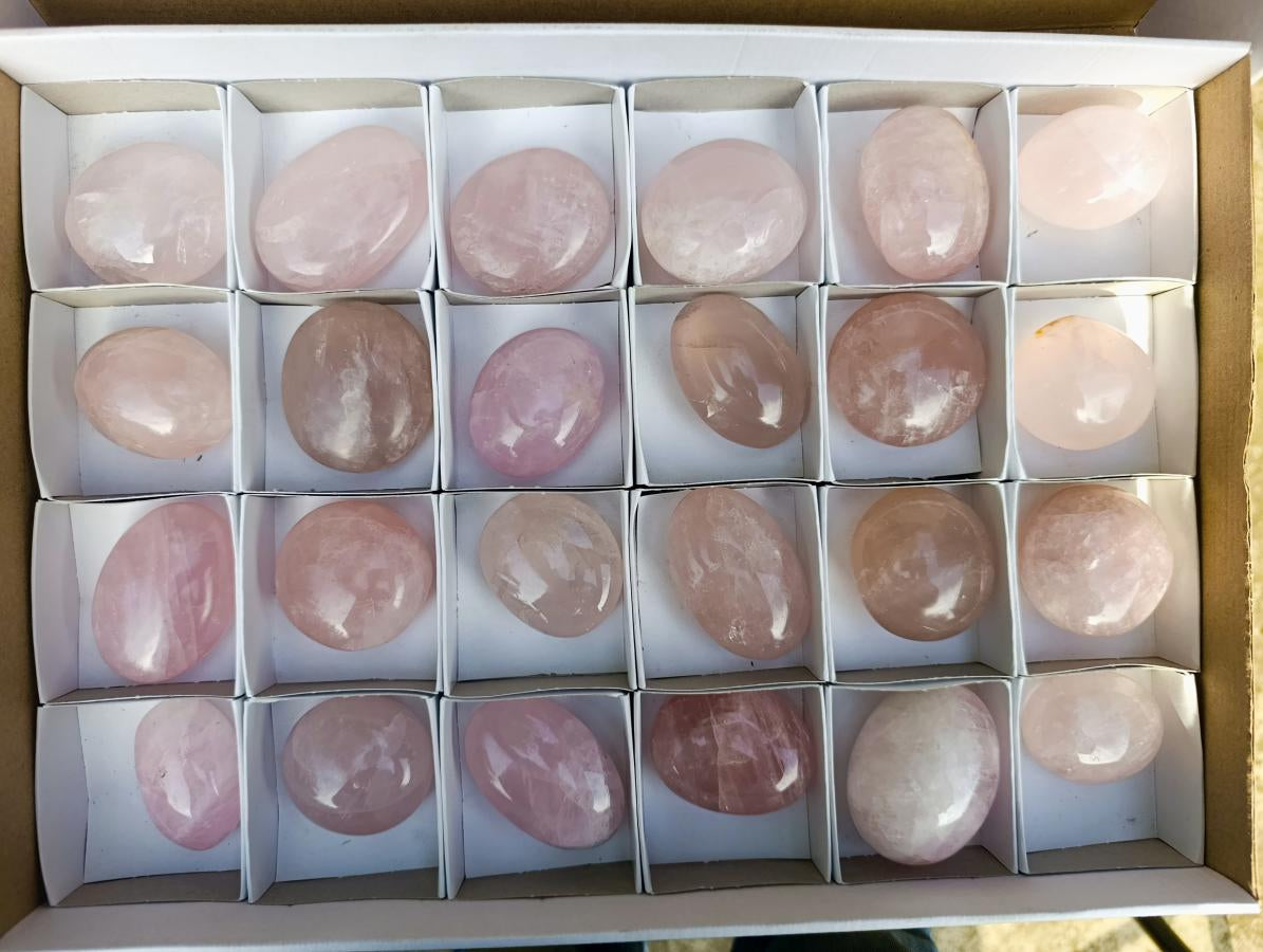 Polished Gemmy Rose Quartz Palm Stones x 24 From Madagascar - Toprock Gemstones and Minerals 