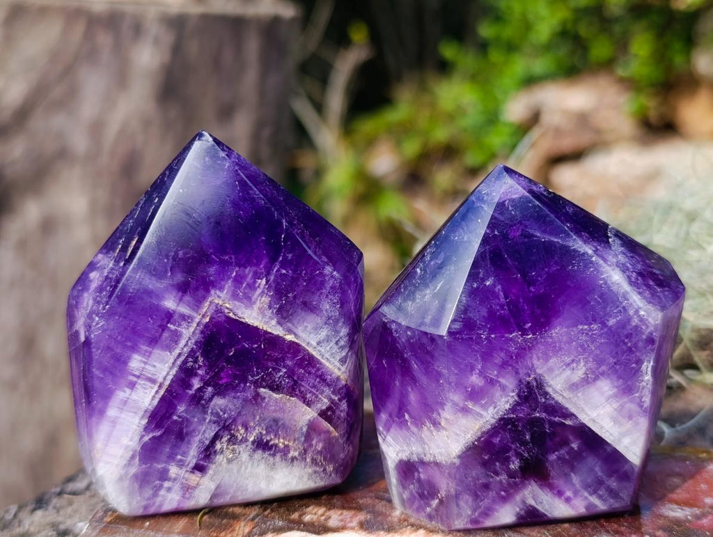 Polished Chevron Amethyst Display Crystal Points x 6 From Zambia - Toprock Gemstones and Minerals 