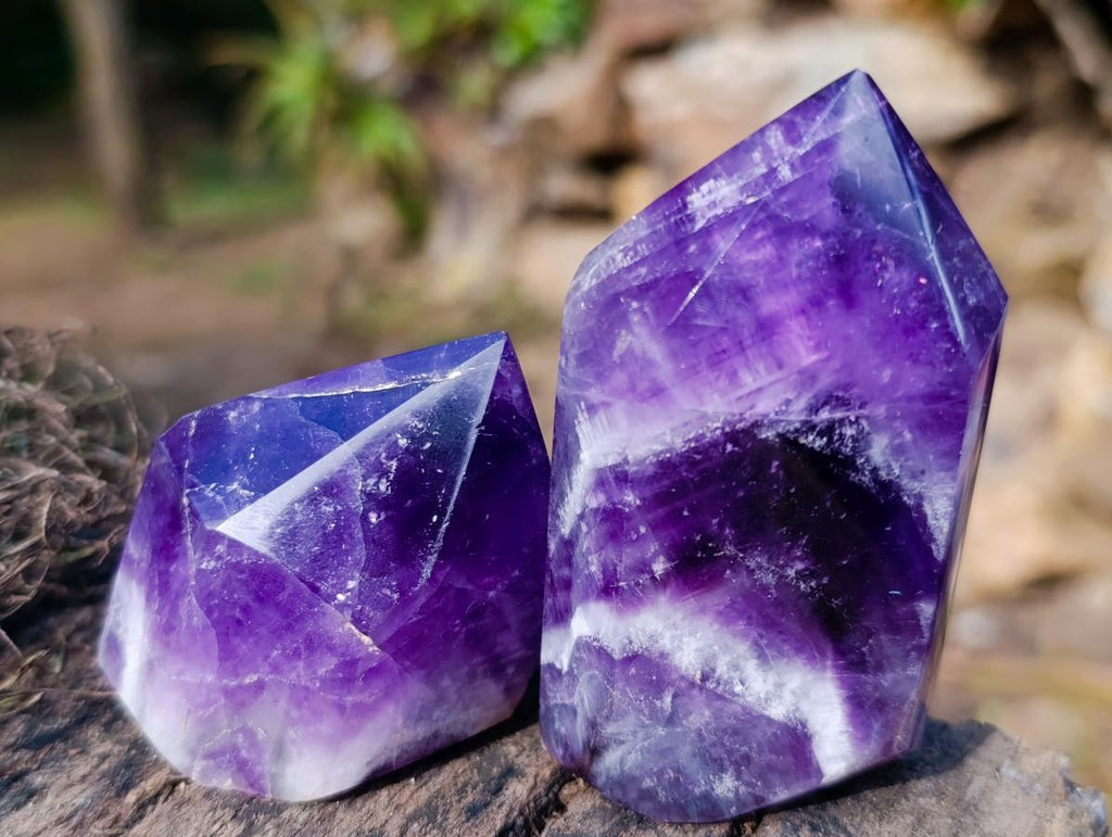 Polished Chevron Amethyst Display Crystal Points x 6 From Zambia - Toprock Gemstones and Minerals 