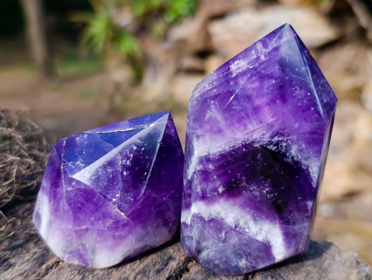 Polished Chevron Amethyst Display Crystal Points x 6 From Zambia - Toprock Gemstones and Minerals 