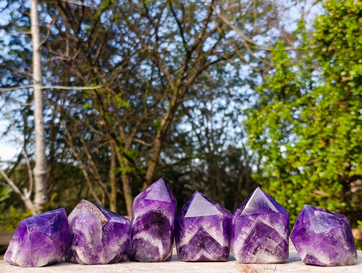 Polished Chevron Amethyst Display Crystal Points x 6 From Zambia - Toprock Gemstones and Minerals 