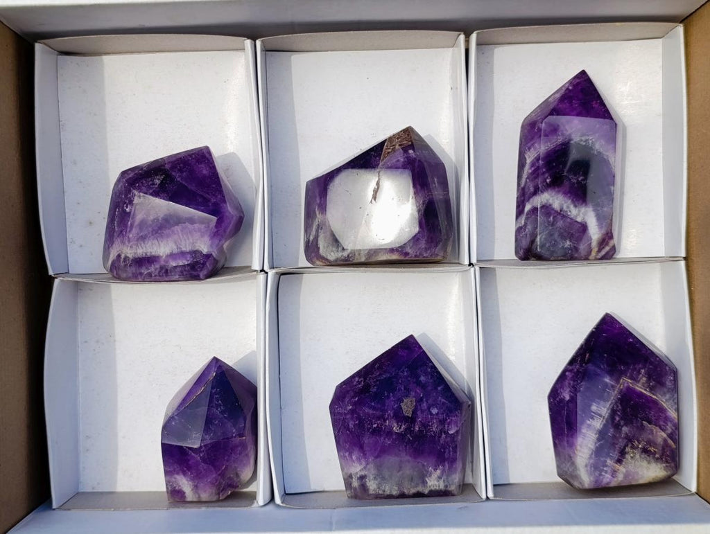 Polished Chevron Amethyst Display Crystal Points x 6 From Zambia - Toprock Gemstones and Minerals 
