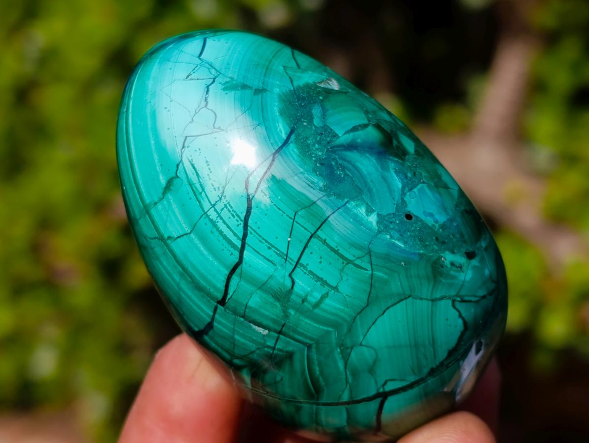 Polished Flower Banded Malachite Gemstone Eggs x 6 From Congo - Toprock Gemstones and Minerals 