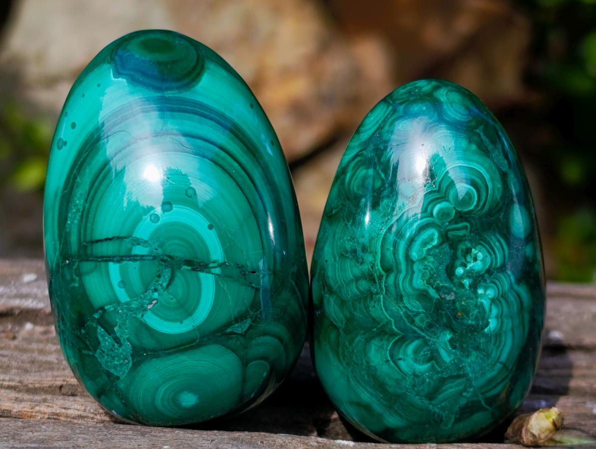 Polished Flower Banded Malachite Gemstone Eggs x 6 From Congo - Toprock Gemstones and Minerals 