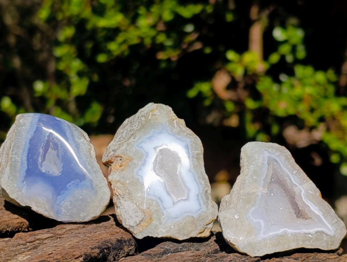 Polished On One Side Blue Lace Agate Geodes x 24 From Nsanje, Malawi - Toprock Gemstones and Minerals 
