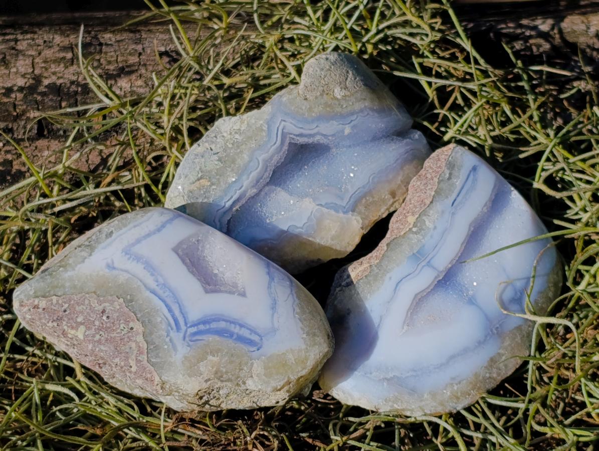 Polished On One Side Blue Lace Agate Geodes x 24 From Nsanje, Malawi - Toprock Gemstones and Minerals 