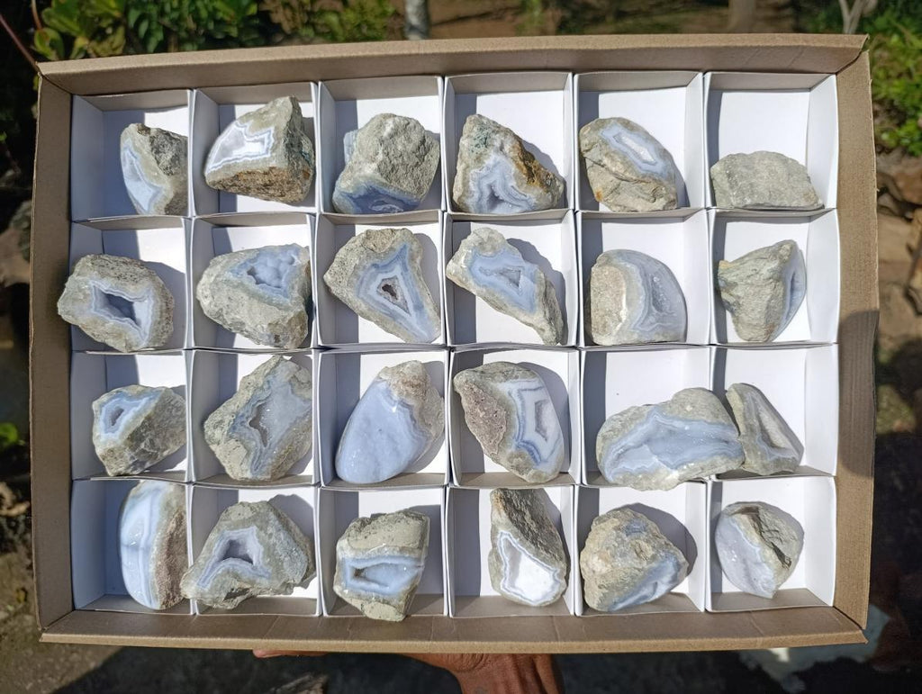 Polished On One Side Blue Lace Agate Geodes x 24 From Nsanje, Malawi - Toprock Gemstones and Minerals 