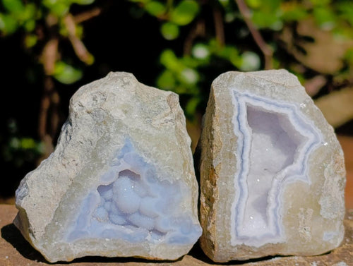 Polished On One Side Blue Lace Agate Geodes x 24 From Nsanje, Malawi - Toprock Gemstones and Minerals 