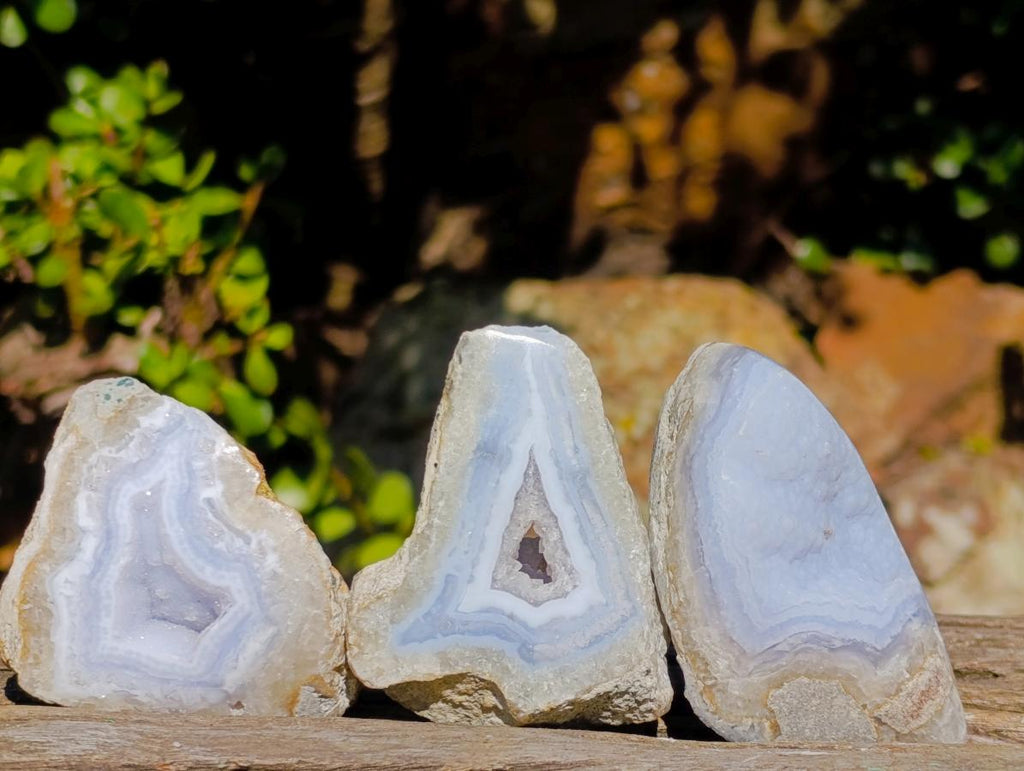 Polished On One Side Blue Lace Agate Geodes x 24 From Nsanje, Malawi - Toprock Gemstones and Minerals 