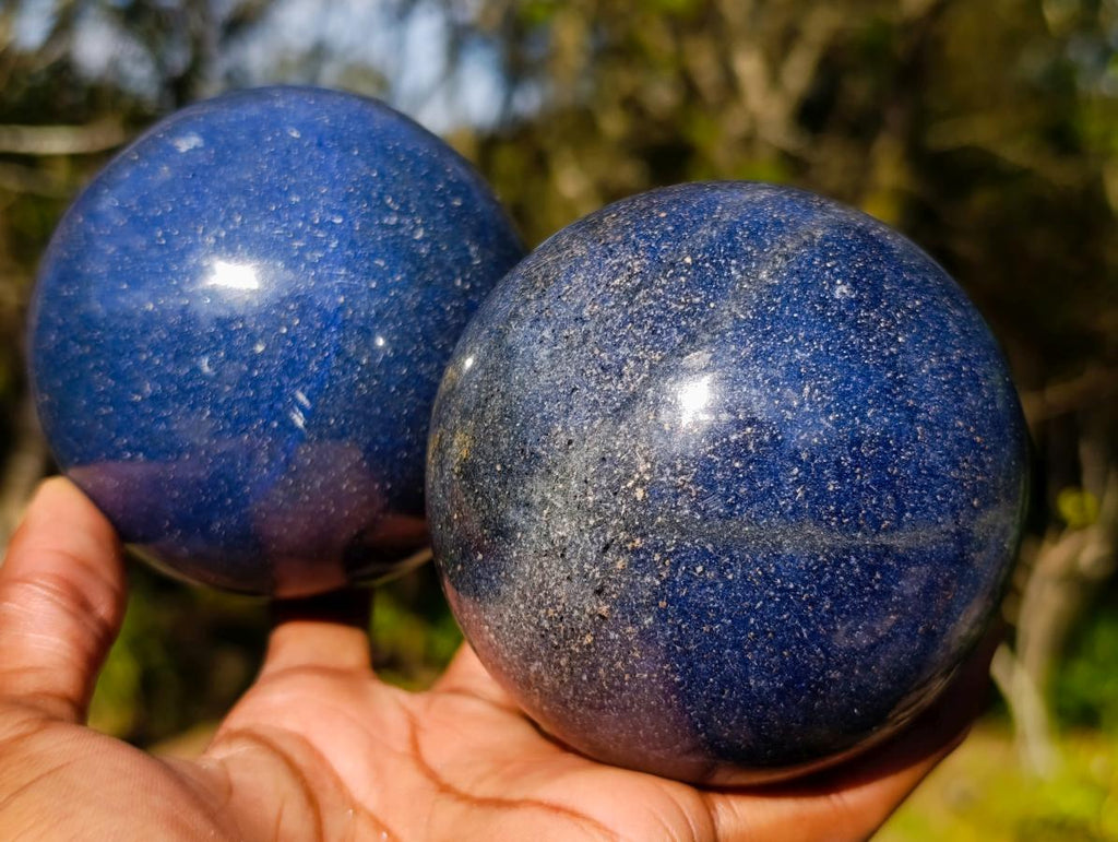 Polished Lazulite Spheres x 2 From Madagascar - Toprock Gemstones and Minerals 