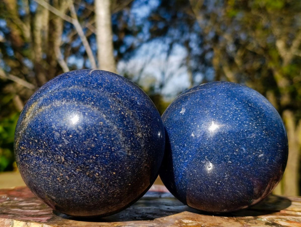 Polished Lazulite Spheres x 2 From Madagascar - Toprock Gemstones and Minerals 