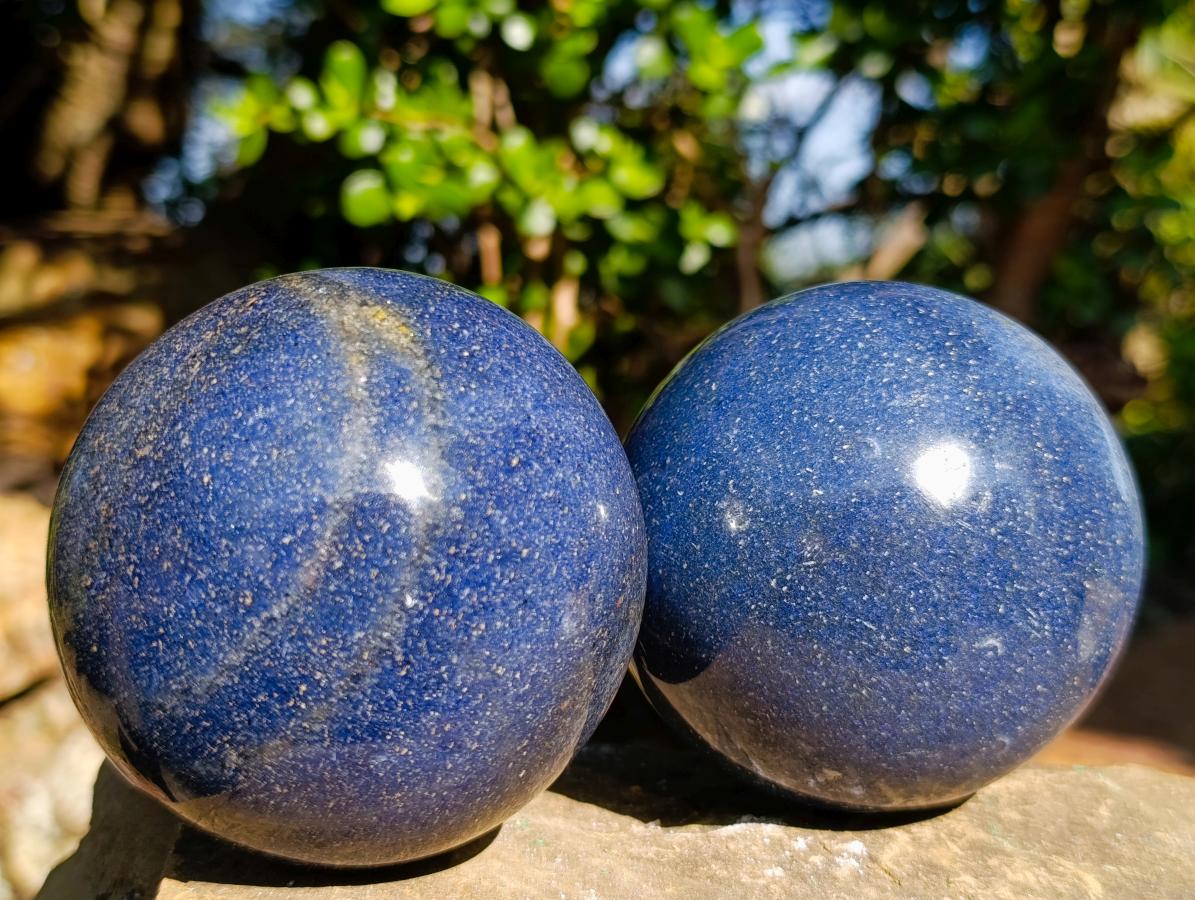 Polished Lazulite Spheres x 2 From Madagascar - Toprock Gemstones and Minerals 