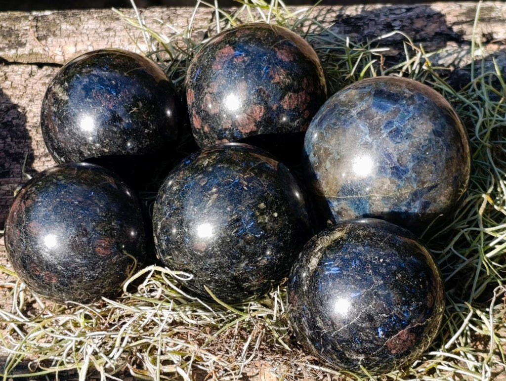 Polished "Water Sapphire" Spheres with Sillimanite x 6 From Ambatofinandrahana, Madagascar - Toprock Gemstones and Minerals 