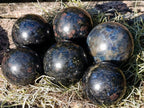 Polished "Water Sapphire" Spheres with Sillimanite x 6 From Ambatofinandrahana, Madagascar - Toprock Gemstones and Minerals 