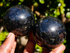 Polished "Water Sapphire" Spheres with Sillimanite x 6 From Ambatofinandrahana, Madagascar - Toprock Gemstones and Minerals 