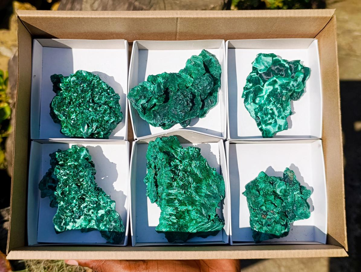 Natural Silky Malachite Specimens x 6 From Kasompe, Congo - Toprock Gemstones and Minerals 
