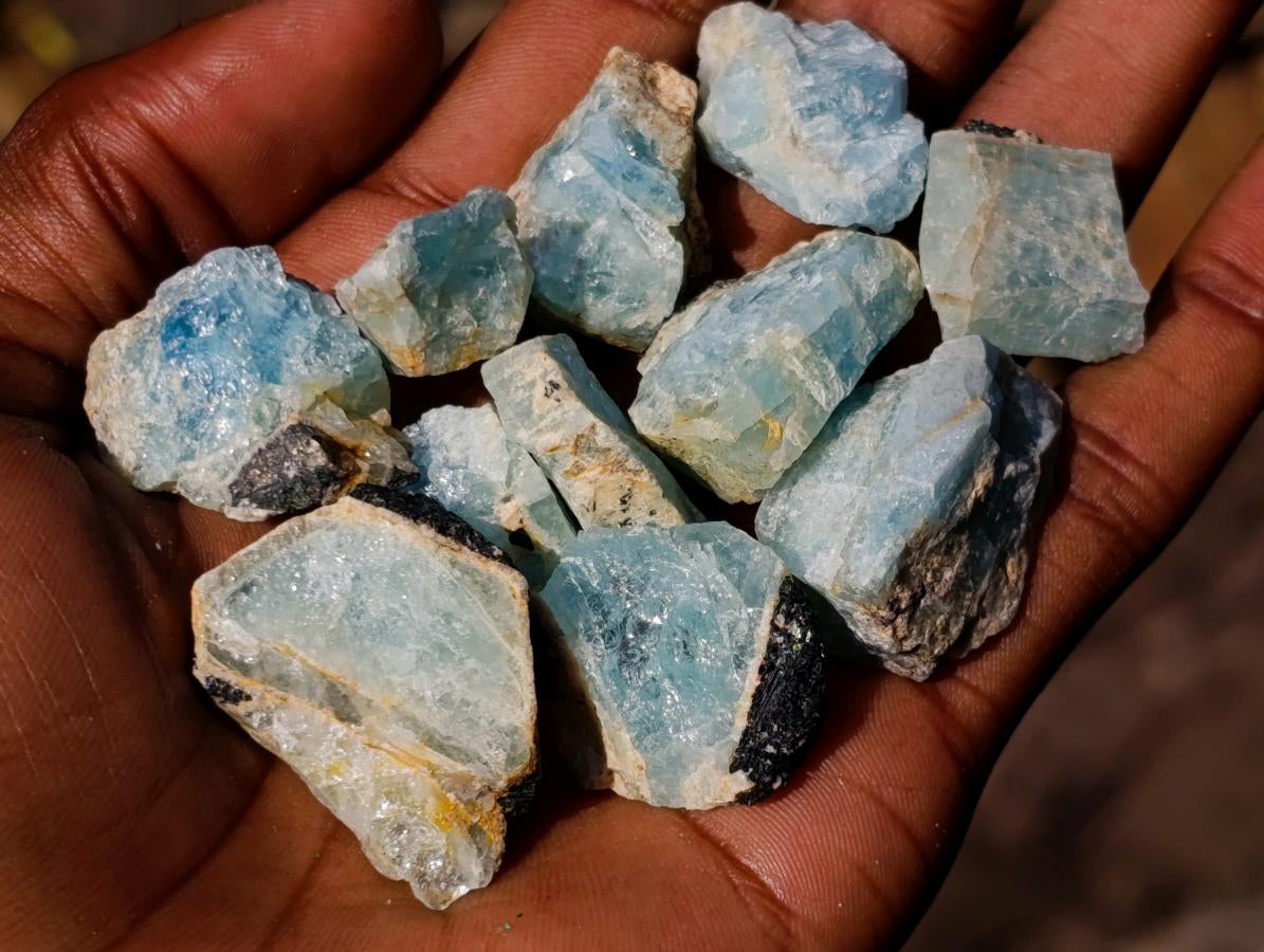 Natural Rare Aquamarine in Black Tourmaline Specimens x 70 From Karibib, Namibia - Toprock Gemstones and Minerals 