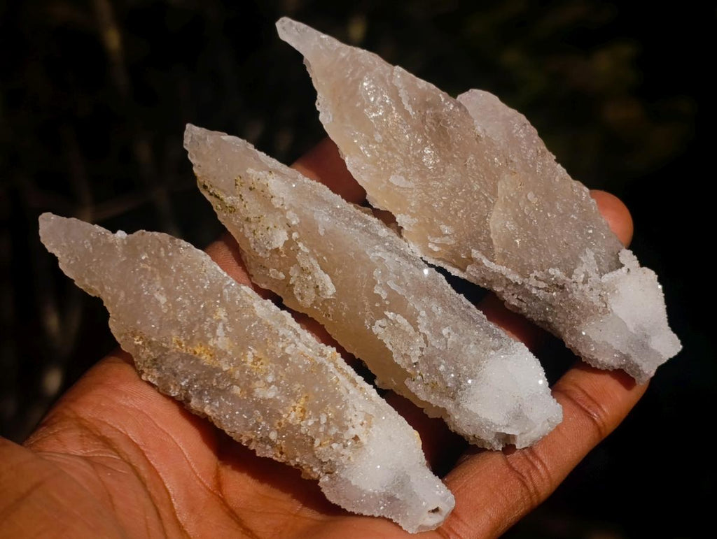 Natural Drusy Quartz Coated Spearhead Calcite Crystals x 12 From Albert's Mountain, Lesotho - Toprock Gemstones and Minerals 