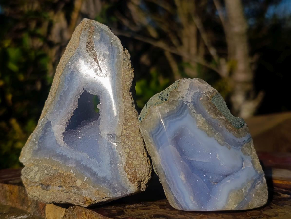 Polished On One Side Blue Lace Agate Geodes x 6 From Nsanje, Malawi - Toprock Gemstones and Minerals 