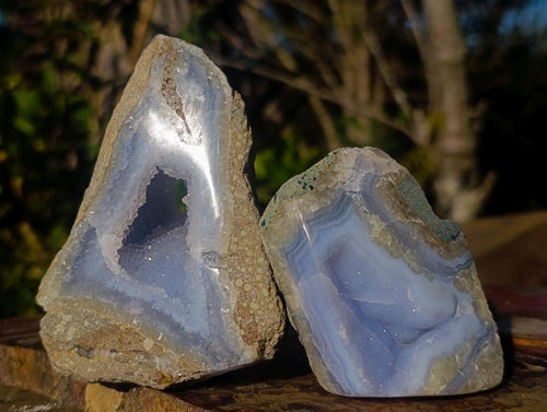 Polished On One Side Blue Lace Agate Geodes x 6 From Nsanje, Malawi - Toprock Gemstones and Minerals 