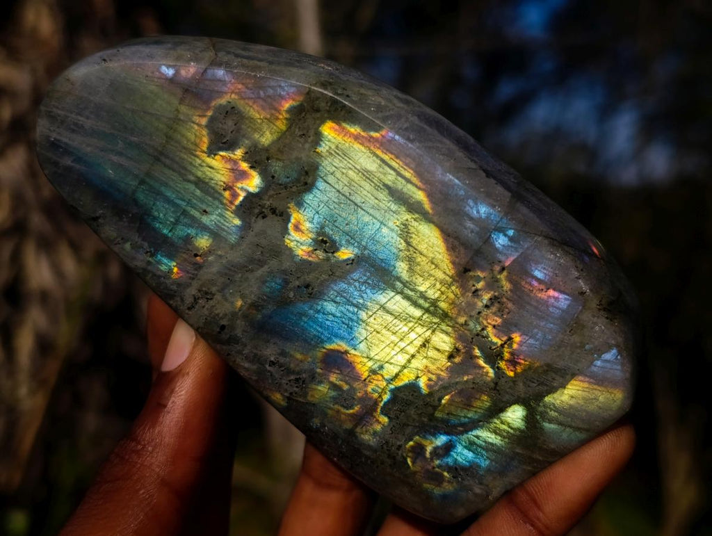 Polished Rare Purple Sunset Flash Labradorite Standing Display Pieces x 3 From Madagascar - Toprock Gemstones and Minerals 