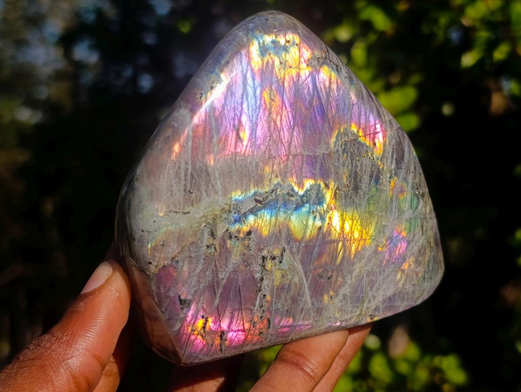 Polished Rare Purple Sunset Flash Labradorite Standing Display Pieces x 3 From Madagascar - Toprock Gemstones and Minerals 