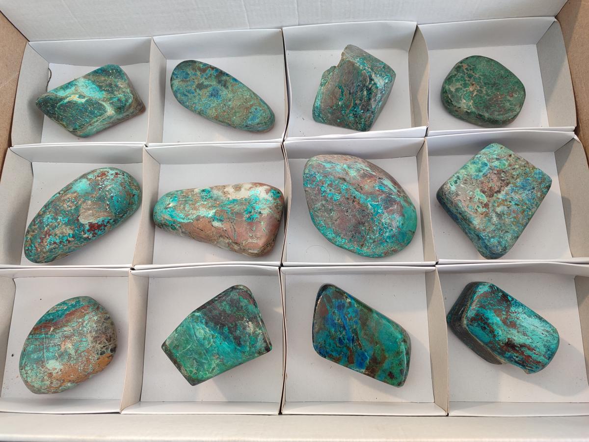 Polished Shattuckite Free Forms x 12 From Kaokoveld, Namibia - Toprock Gemstones and Minerals 