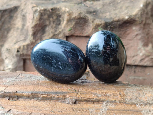 Polished Black Tourmaline Galets x 24 From Madagascar - Toprock Gemstones and Minerals 