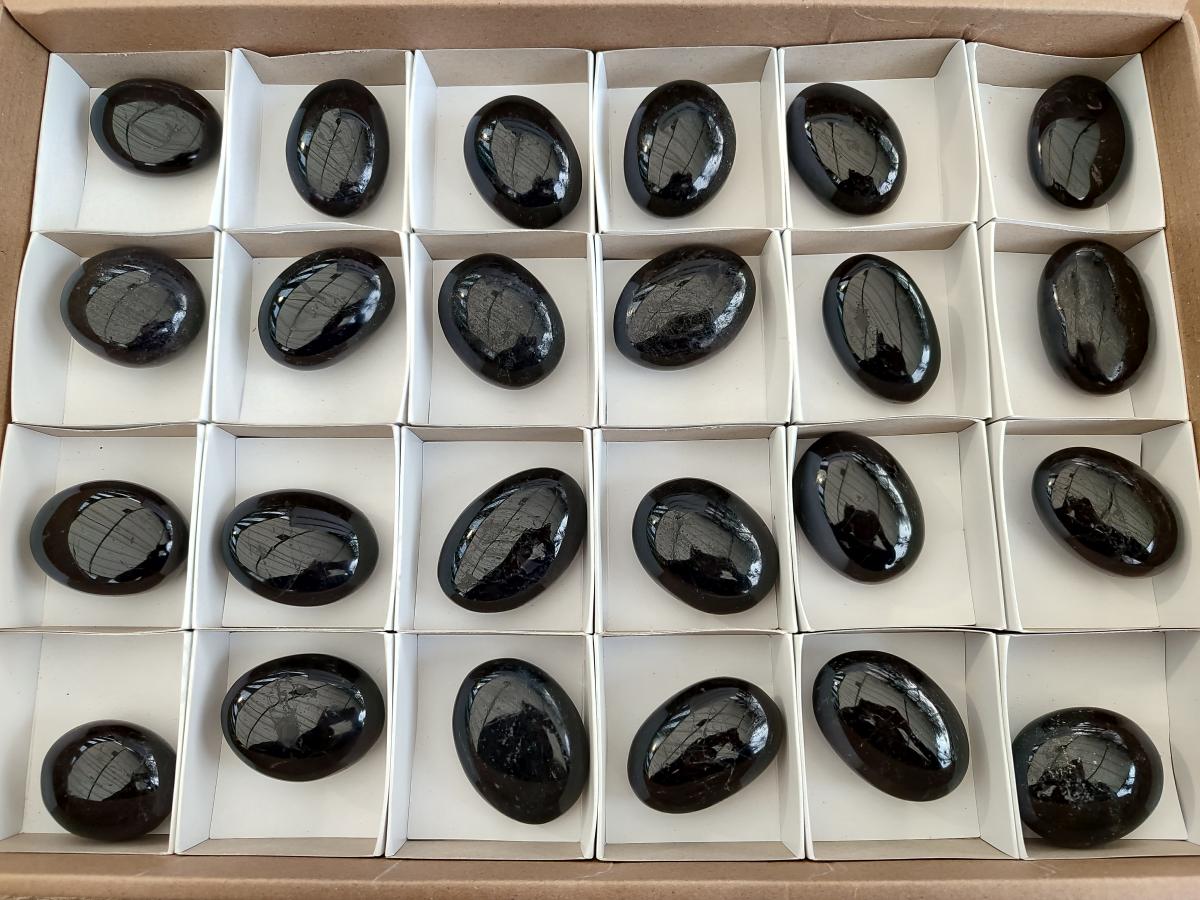 Polished Black Tourmaline Galets x 24 From Madagascar - Toprock Gemstones and Minerals 