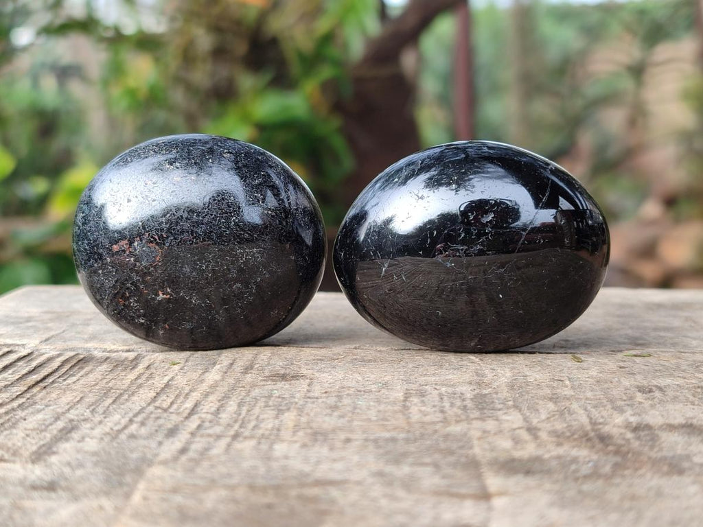 Polished Black Tourmaline Galets x 24 From Madagascar - Toprock Gemstones and Minerals 