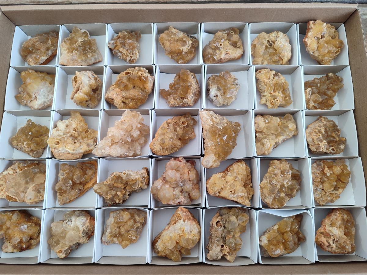 Natural Golden Limonite Quartz Crystal Cluster Plates x 35 From Solwezi, Zambia - Toprock Gemstones and Minerals 