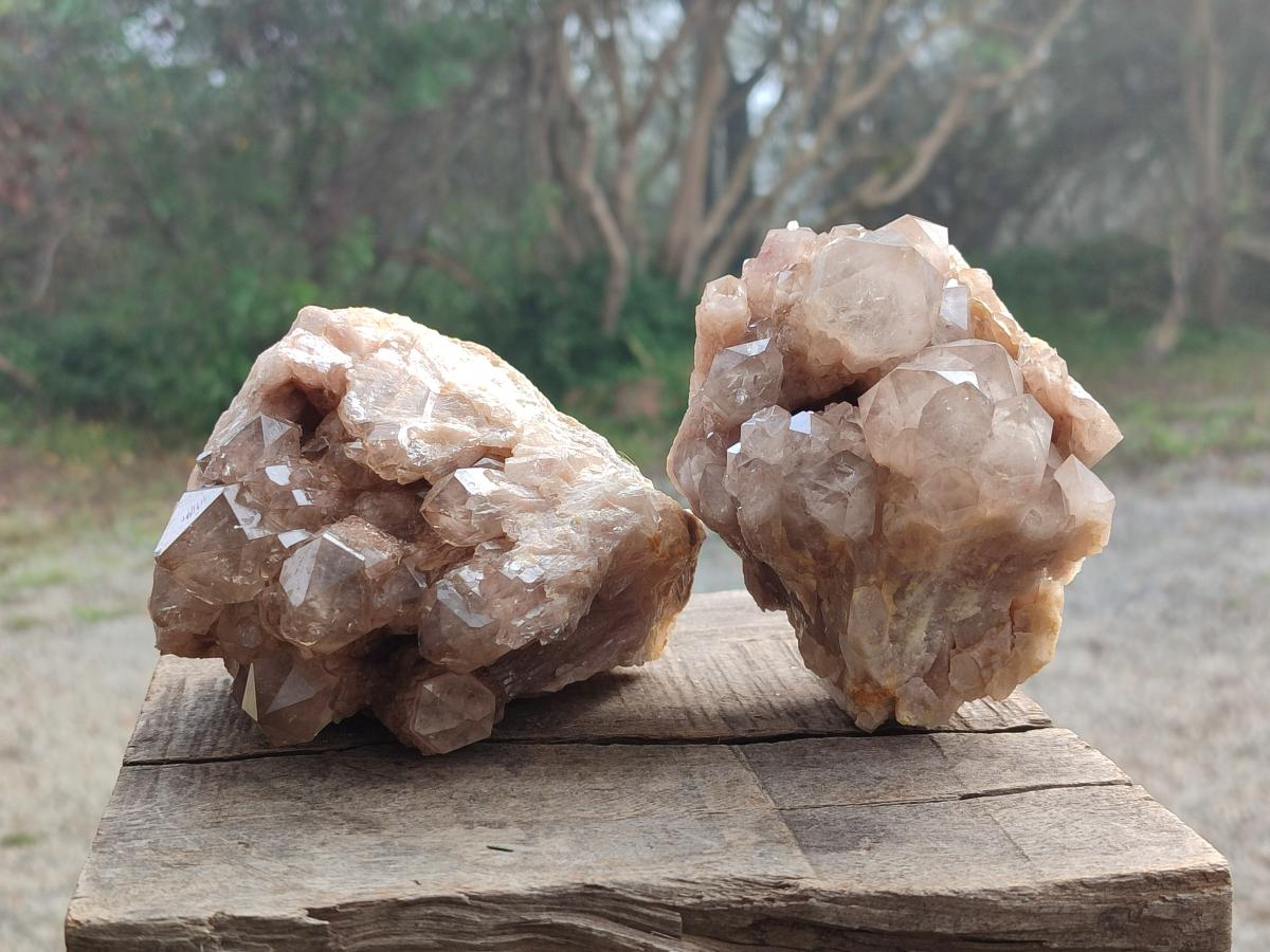 Natural Cascading White Phantom Smokey Luena Quartz Clusters x 2 From Luena, Congo - Toprock Gemstones and Minerals 