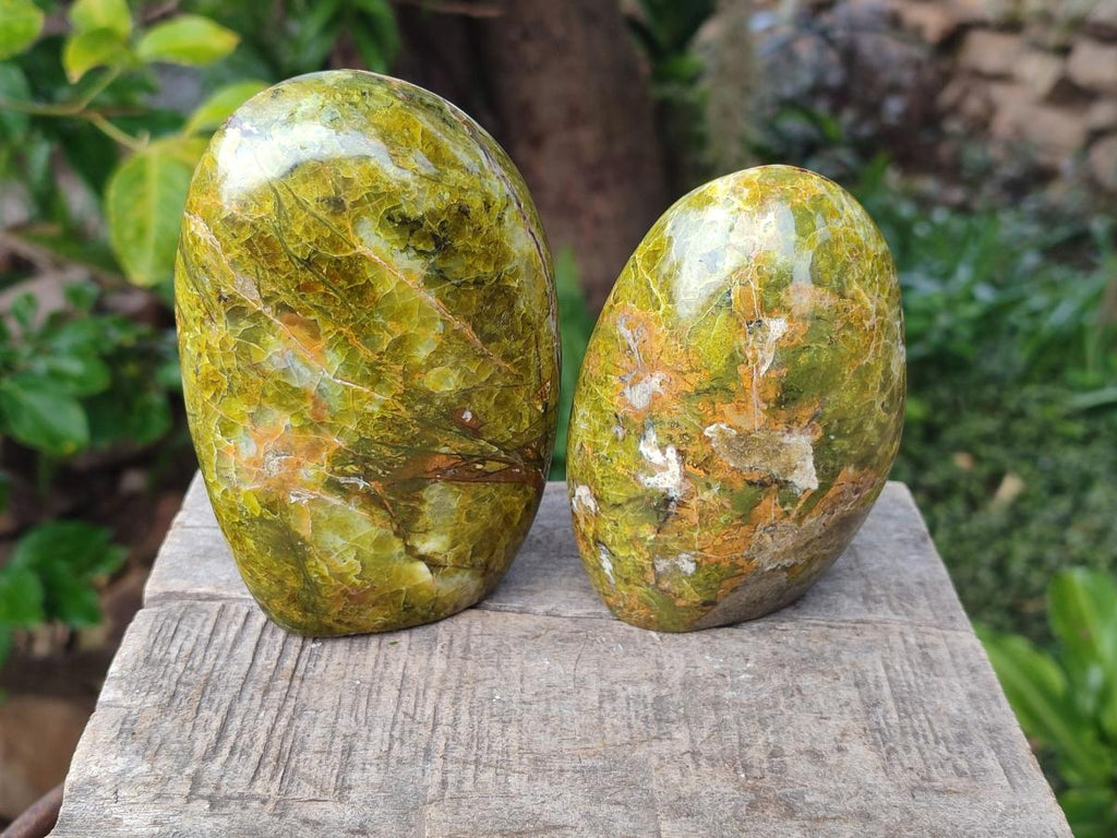 Polished Green Opal Standing Display Pieces x 3 From Betroka, Madagascar - Toprock Gemstones and Minerals 