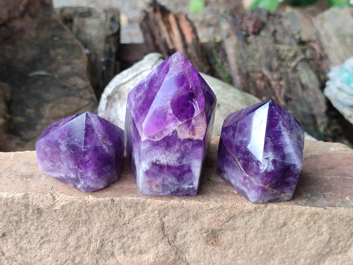 Polished Chevron Amethyst Display Crystal Points x 6 From Zambia - Toprock Gemstones and Minerals 