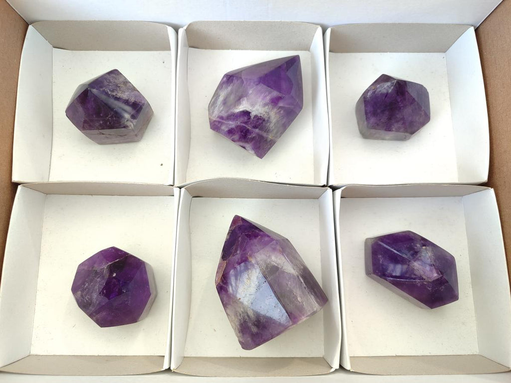 Polished Chevron Amethyst Display Crystal Points x 6 From Zambia - Toprock Gemstones and Minerals 