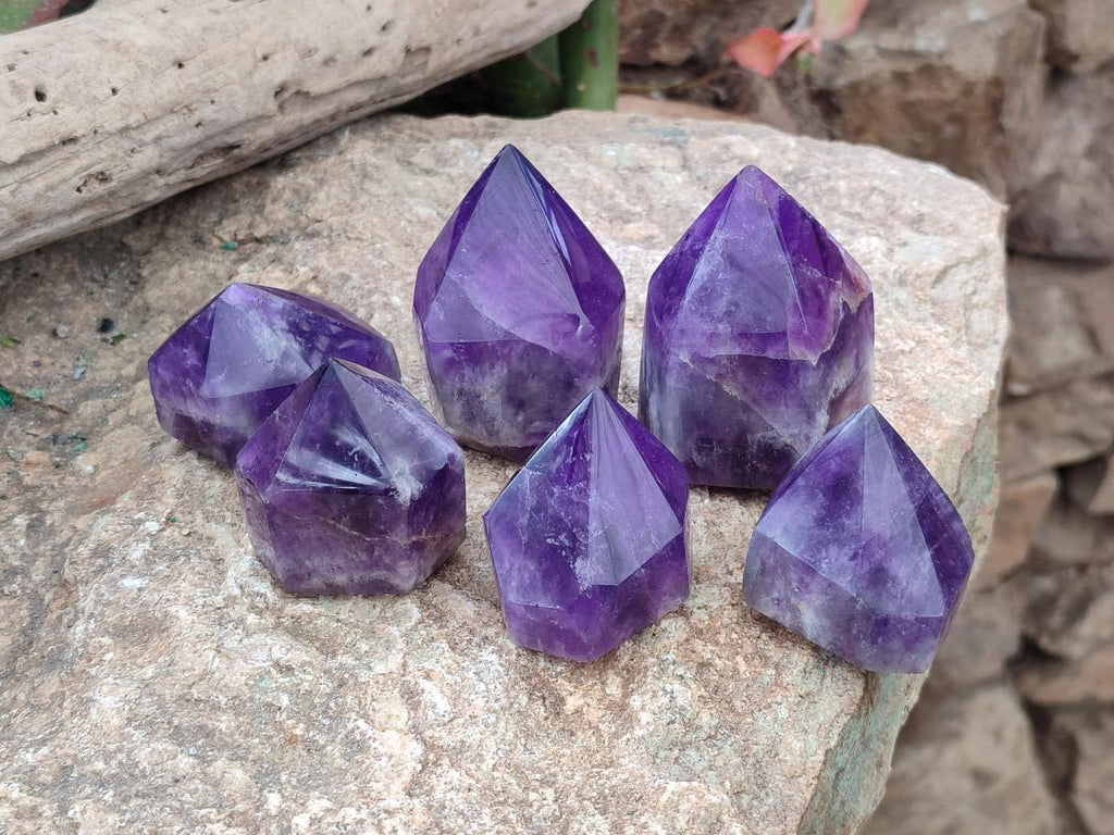 Polished Chevron Amethyst Display Crystal Points x 6 From Zambia - Toprock Gemstones and Minerals 