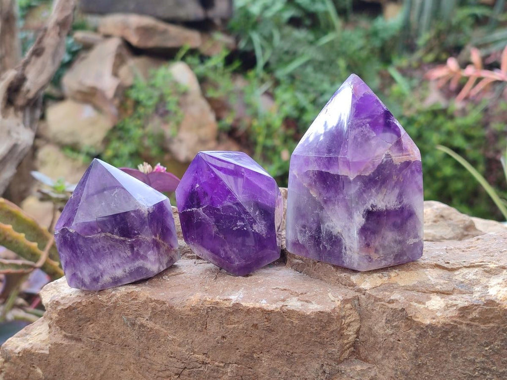 Polished Chevron Amethyst Display Crystal Points x 6 From Zambia - Toprock Gemstones and Minerals 