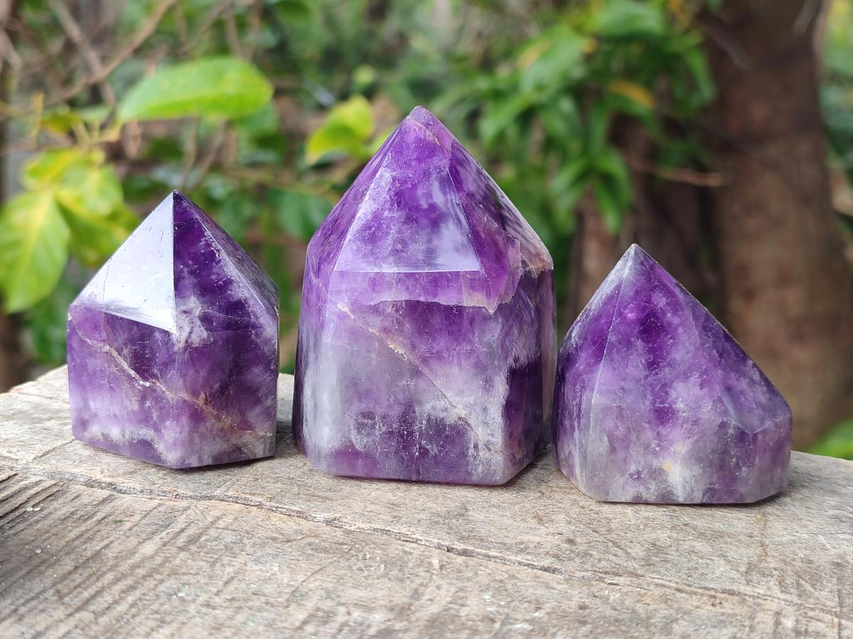 Polished Chevron Amethyst Display Crystal Points x 6 From Zambia - Toprock Gemstones and Minerals 