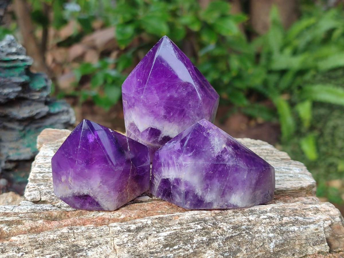 Polished Chevron Amethyst Display Crystal Points x 6 From Zambia - Toprock Gemstones and Minerals 